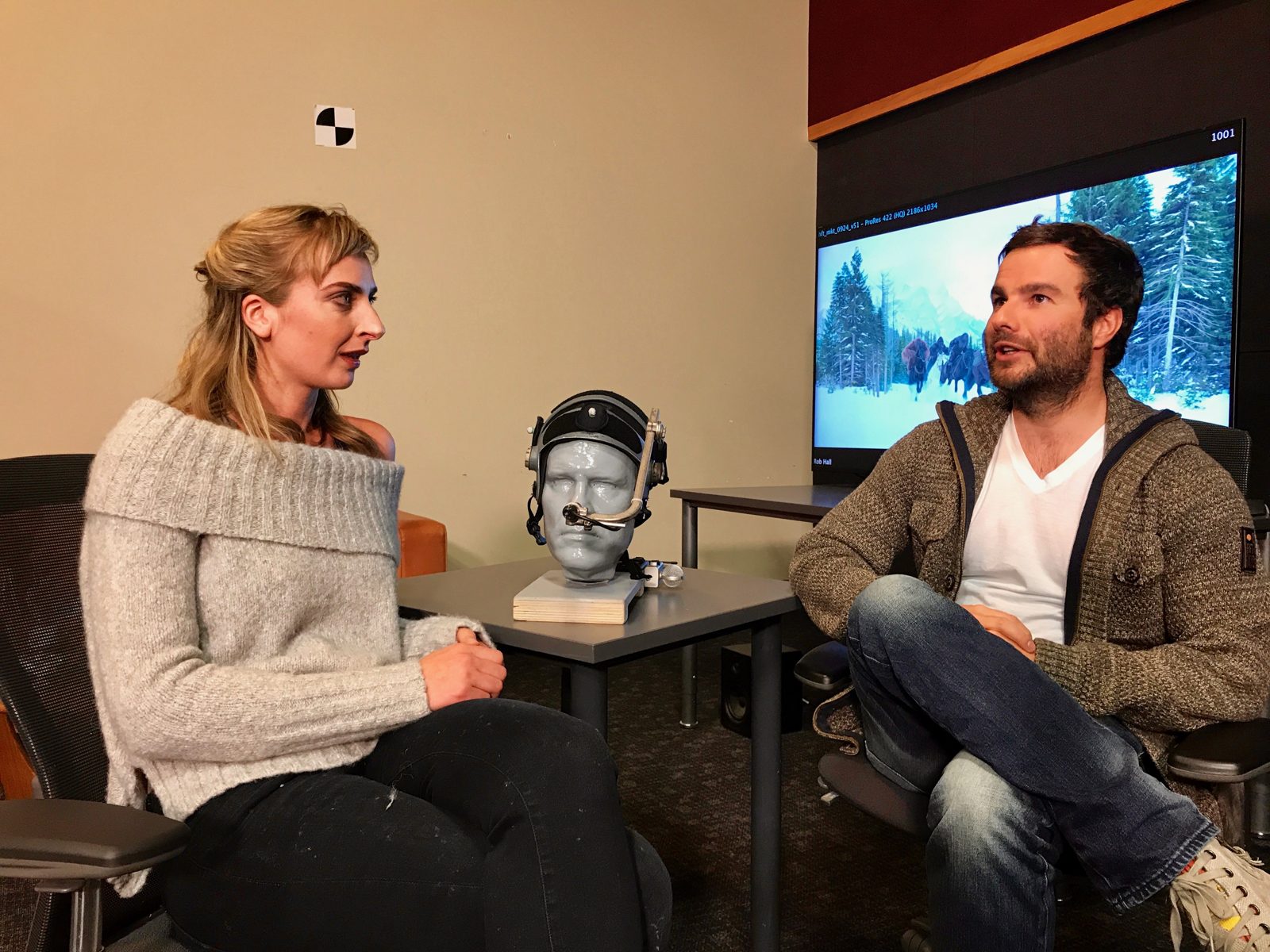 An interview set up at Weta with a camera and an ape bust