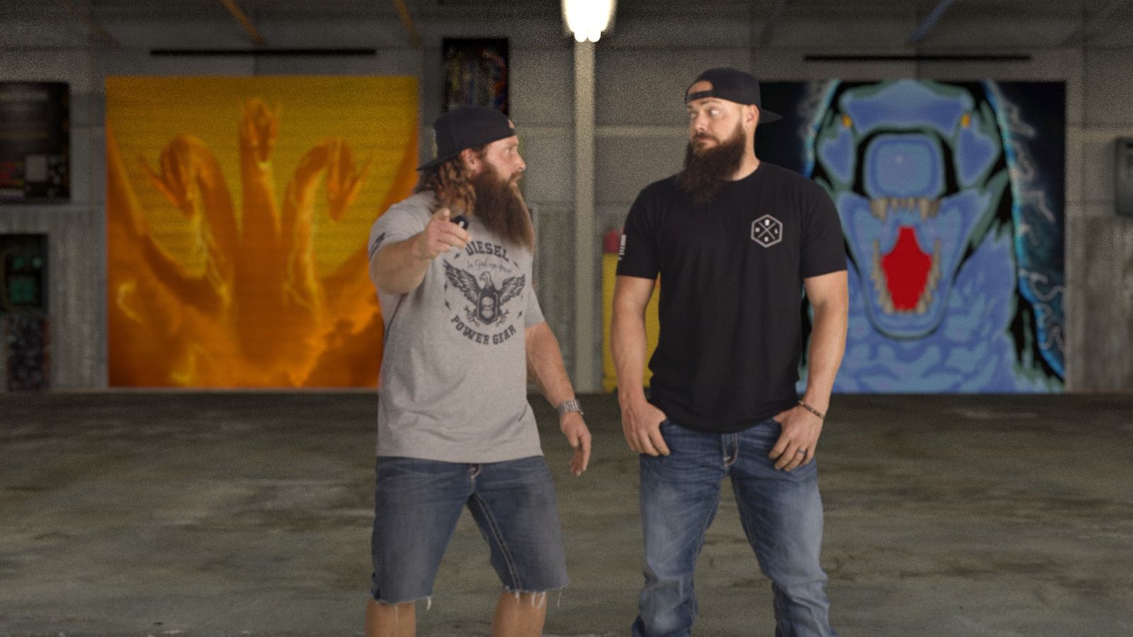 Heavy D and Diesel Dave composited into the garage plate