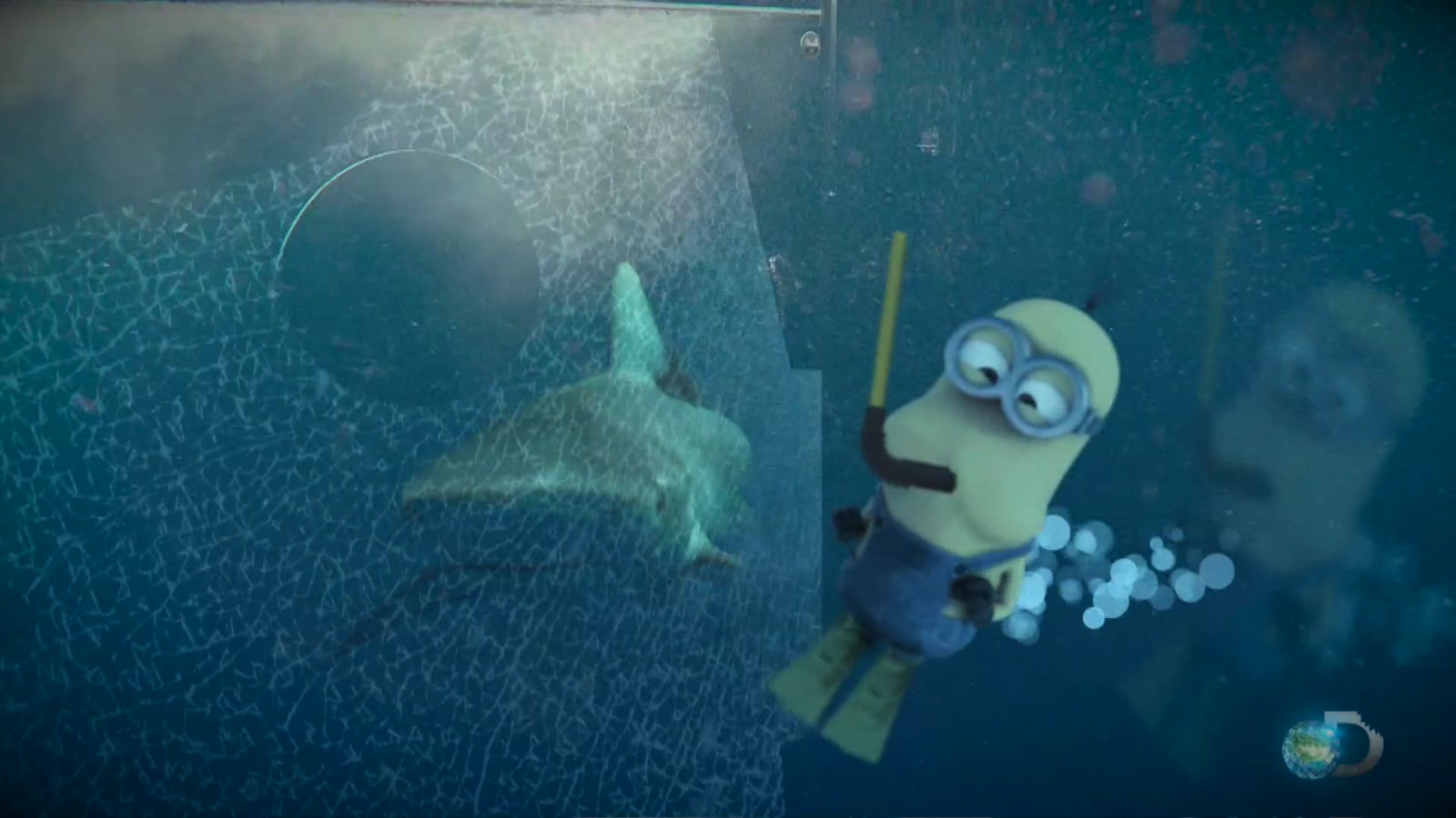 Three Minions floating in the ocean